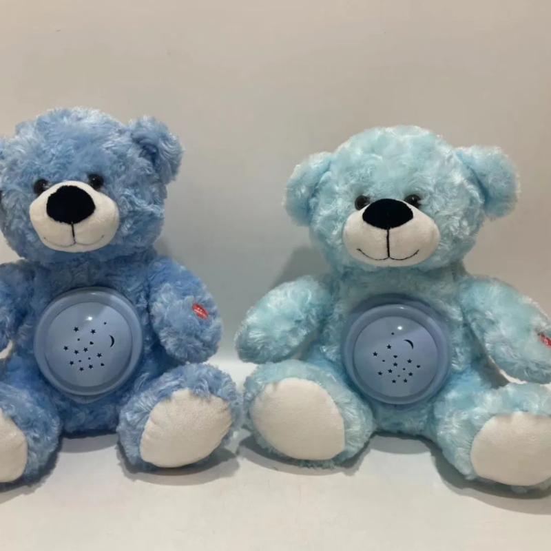 2 Clrs Lighting up & Smooth Music & Projector Rose Plush Blue Bear